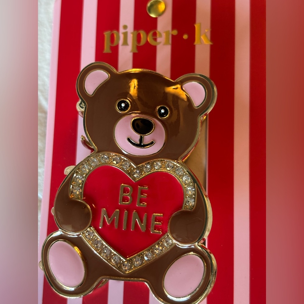 NWT Piper K Brown and Red Be Mine Teddy Bear Hair Clip